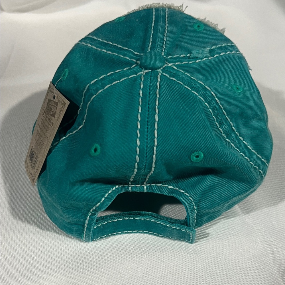 Teal Distressed Cap with Fun Embroidery - Picture 3 of 6